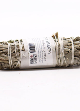 Atado de salvia blanca con jengibre y cedro de 10 cm con envoltorio