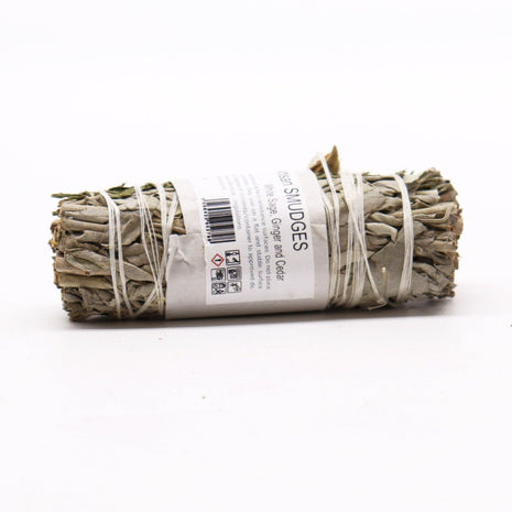 Atado de salvia blanca con jengibre y cedro de 10 cm con envoltorio