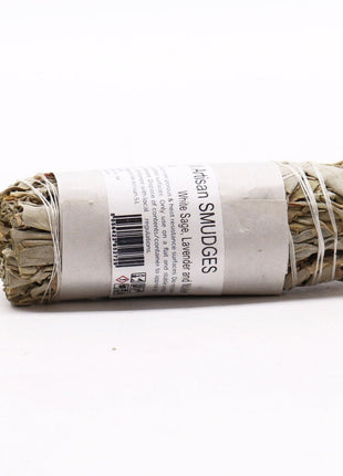 Etiqueta del atado de salvia blanca, lavanda y gordolobo de 10 cm AW Artisan Smudges