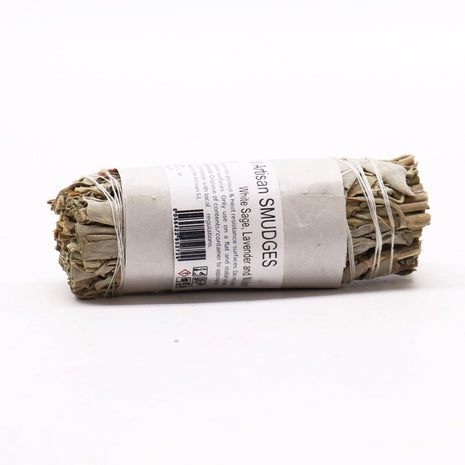 Etiqueta del atado de salvia blanca, lavanda y gordolobo de 10 cm AW Artisan Smudges