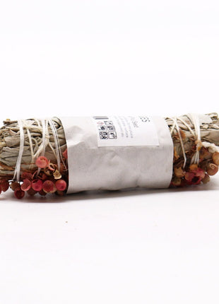 Atado de salvia blanca con semilla de pirul de 10 cm con envoltorio