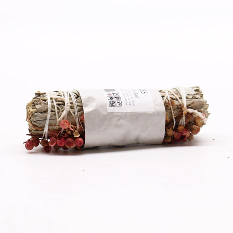 Atado de salvia blanca con semilla de pirul de 10 cm con envoltorio