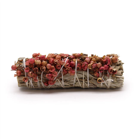 Atado de salvia blanca con semilla de pirul de 10 cm sahumerio natural