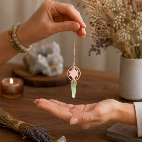 Imagen de Péndulo Estrella Merkaba de Cuarzo Rosa y Aventurina Verde - Lectura numerológica en In Your Path