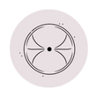 Icono lineal minimalista de un círculo simétrico con punto central y formas curvas internas sobre fondo circular neutro.
