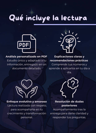 Qué incluye la lectura numerológica familiar: análisis personalizado, informe detallado y acompañamiento posterior.