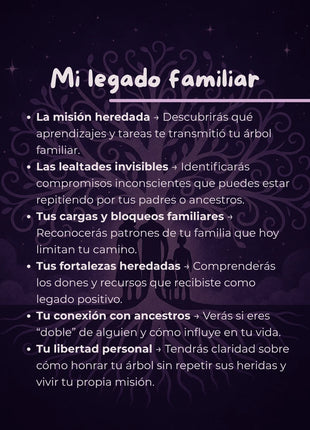 Contenido de la lectura de legado familiar sobre misión heredada, lealtades invisibles y bloqueos familiares