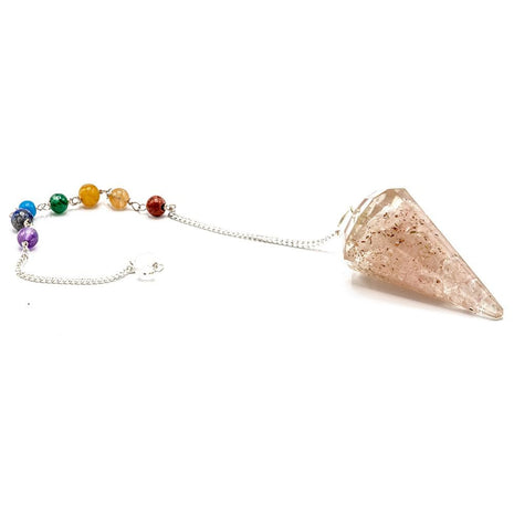 Péndulo de orgonita de cuarzo rosa con cadena de 7 chakras para radiestesia, equilibrio energético y armonización espiritual