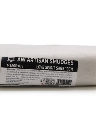 Parte trasera del atado de salvia Espíritu de Amor de 10 cm con etiqueta AW Artisan Smudges
